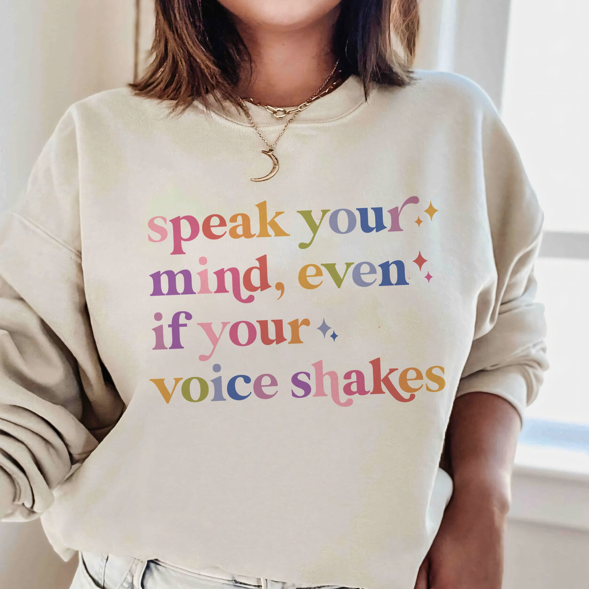 Speak Your Mind Care & Resist Gildan crewneck sweatshirt in Sand
