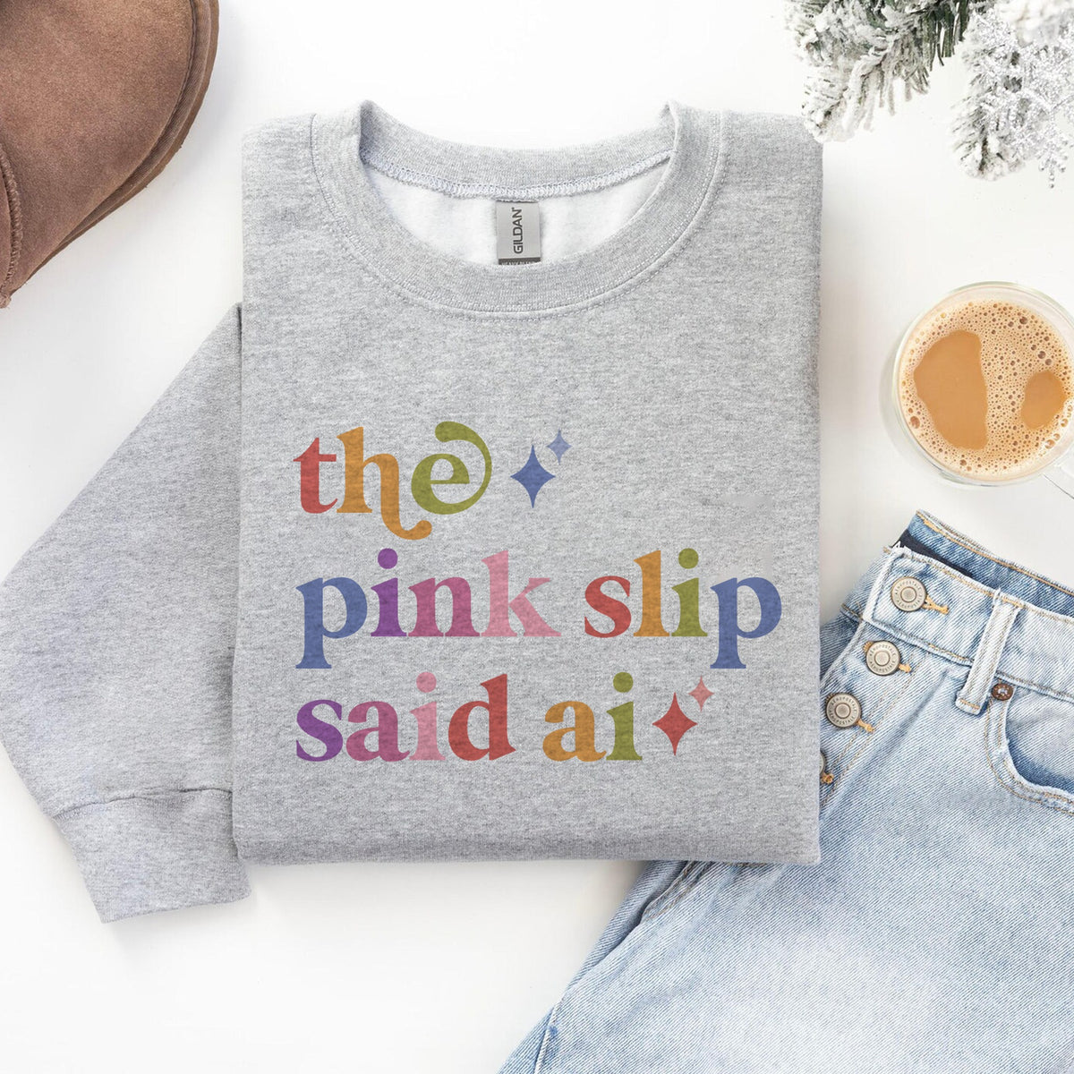 The Pink Slip Said Ai Care & Resist Gildan crewneck sweatshirt in Sport Grey