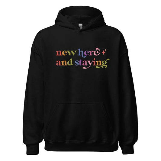 New Here and Staying Care & Resist Gildan hoodie in Black