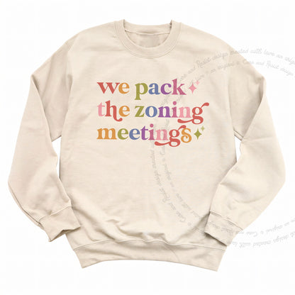 We Pack the Zoning Meetings Care & Resist Gildan crewneck sweatshirt in Sand