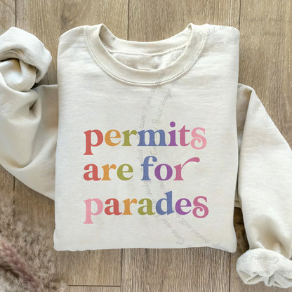 Permits are for Parades Care & Resist Gildan crewneck sweatshirt in Sand