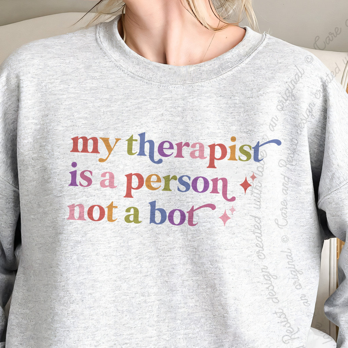 My Therapist is a Person not a Bot Care & Resist Gildan crewneck sweatshirt in Sport Grey