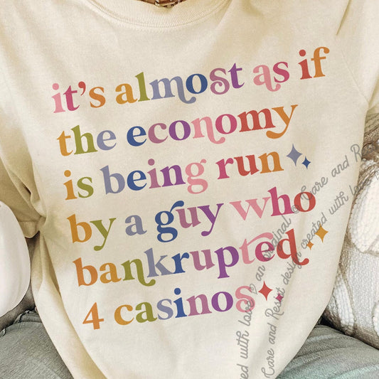 Trump Bankruptcy Care & Resist progressive t-shirt in Ivory