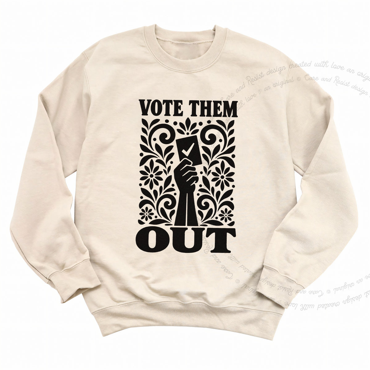 Vote Them Out Ballot Stencil Care & Resist Gildan crewneck sweatshirt in Sand