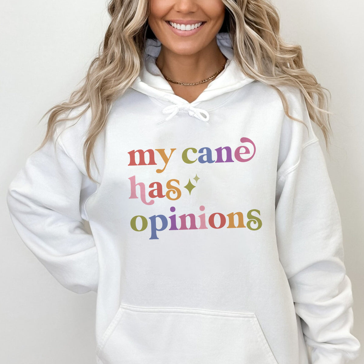 My Cane Has Opinions Care & Resist Gildan hoodie in White