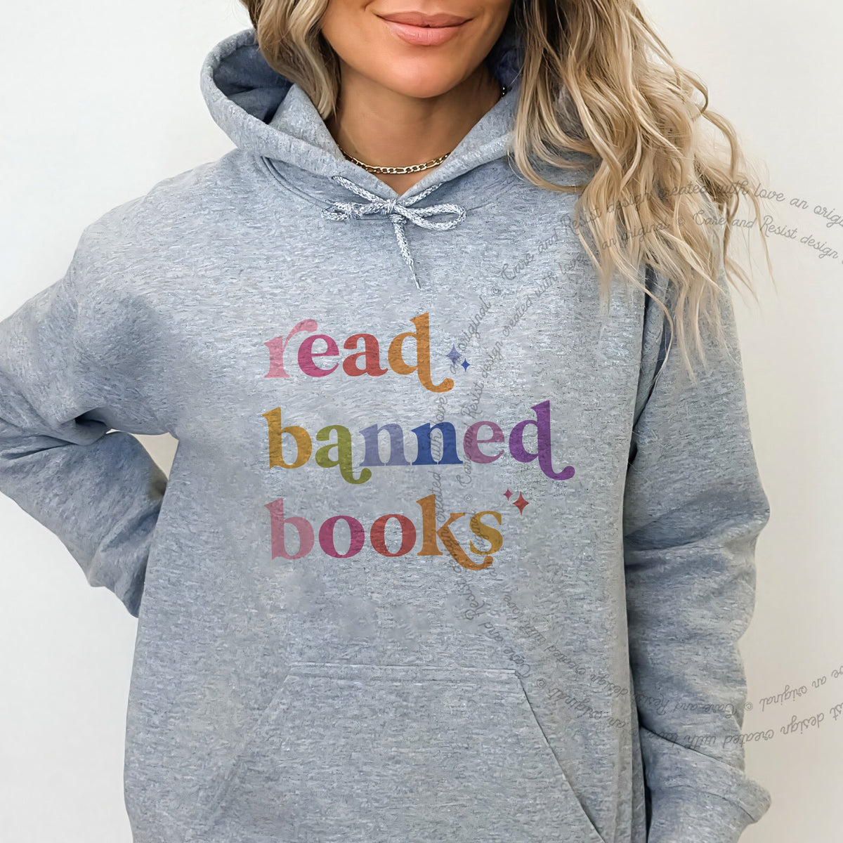 Read Banned Books Care & Resist Gildan hoodie in Sport Grey