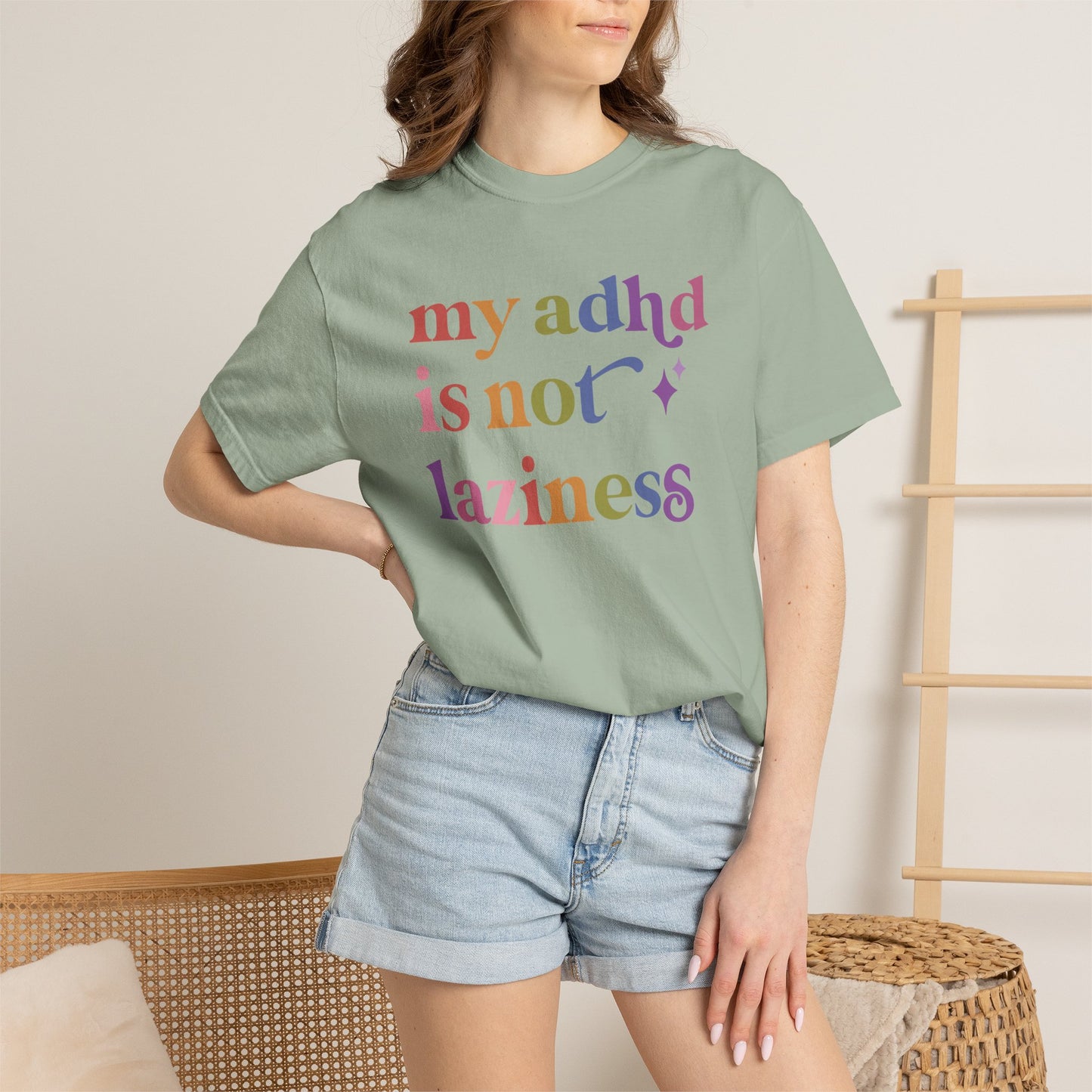 My Adhd is not Laziness Care & Resist rainbow Comfort Colors tee