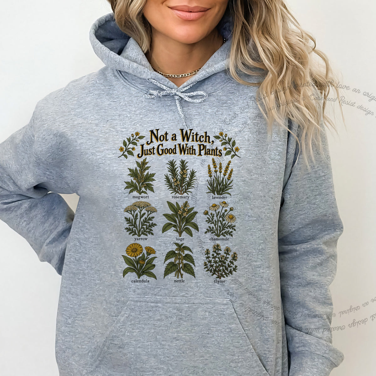 Not a Witch Just Good With Plants Care & Resist Gildan hoodie in Sport Grey