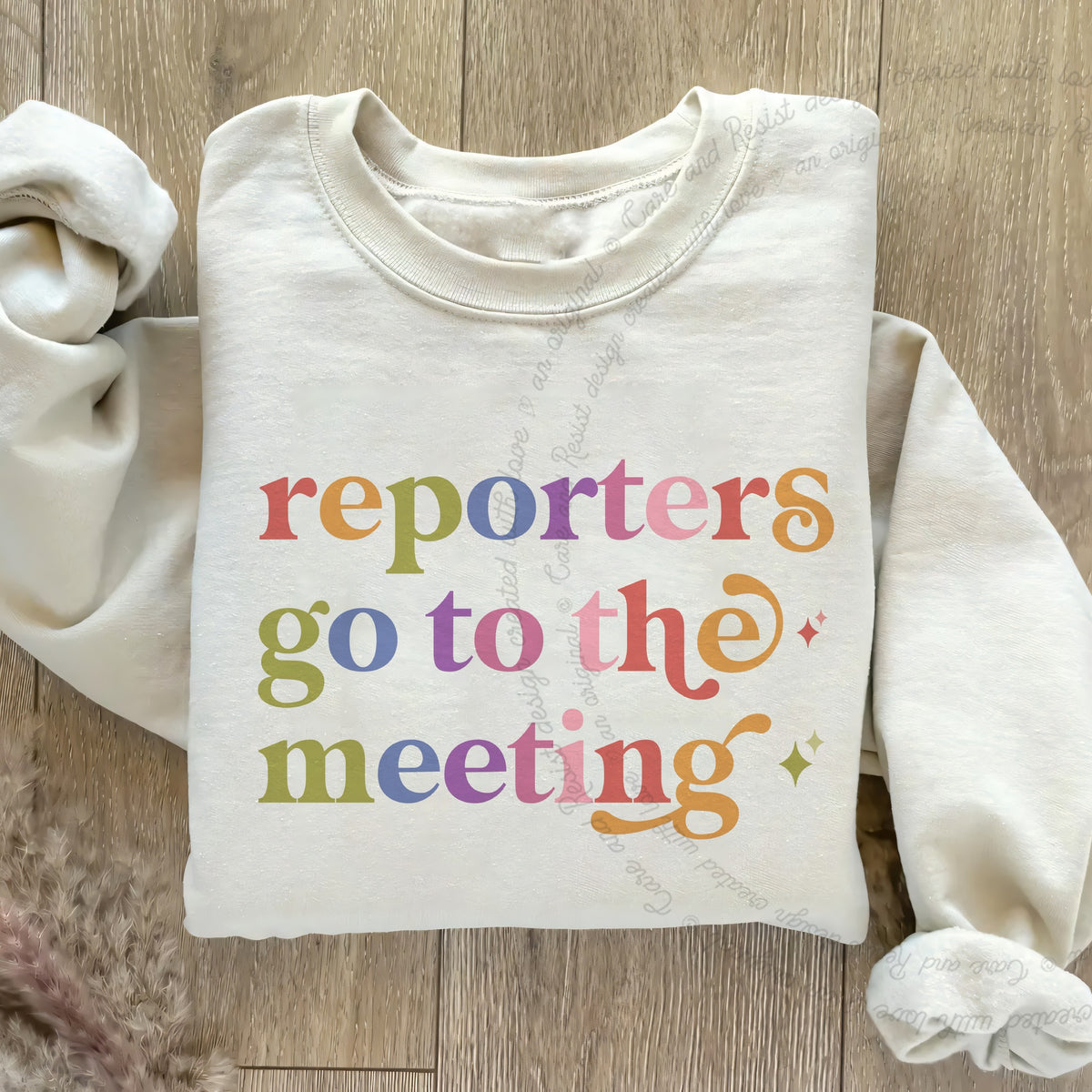 Reporters Go to the Meeting Care & Resist Gildan crewneck sweatshirt in Sand