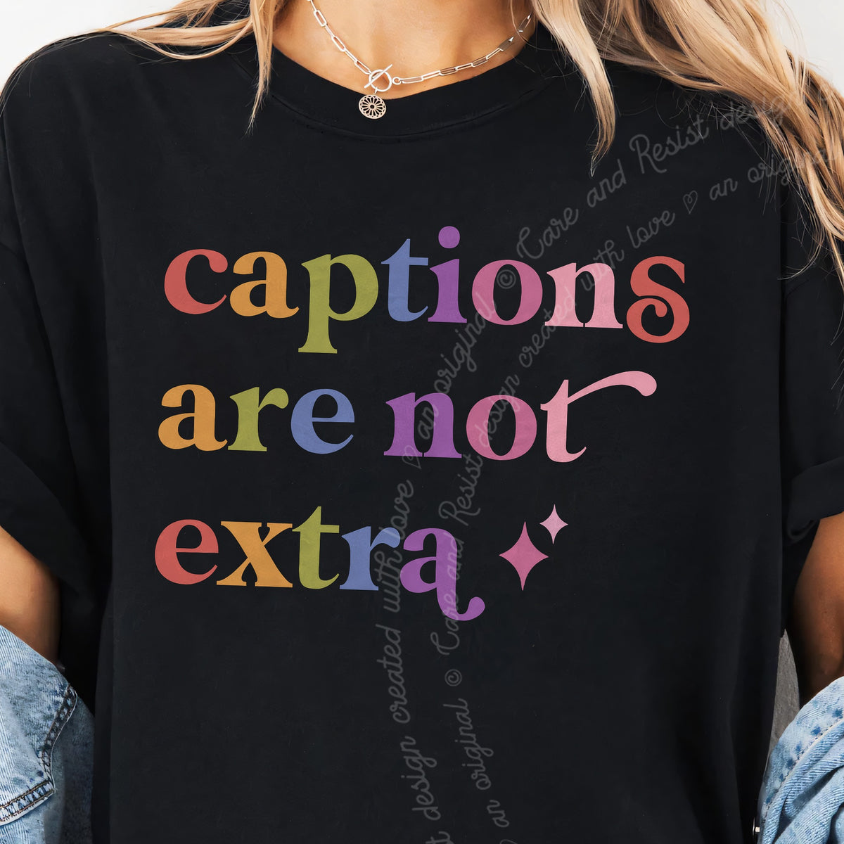 Captions are not Extra Care & Resist progressive t-shirt in Black