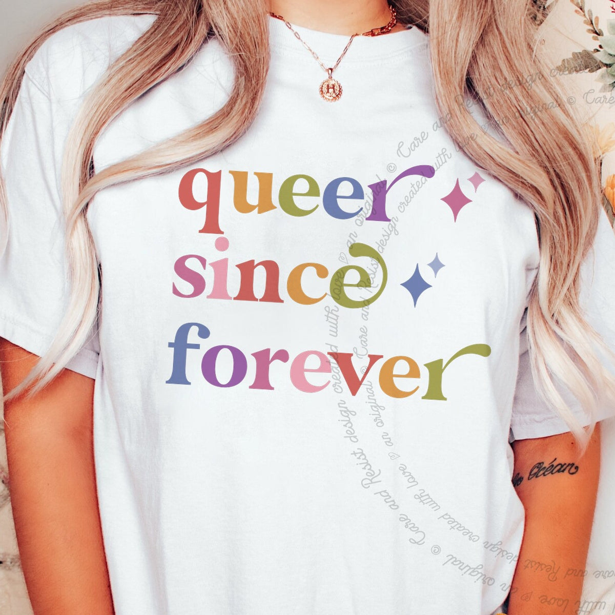 Queer Since Forever Care & Resist progressive t-shirt in White