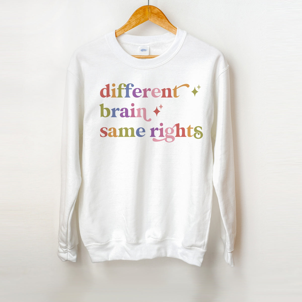 Different Brain Same Rights Care & Resist Gildan crewneck sweatshirt in White
