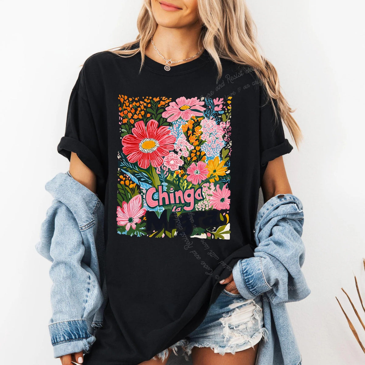 Chinga La Migra Care & Resist progressive t-shirt in Black