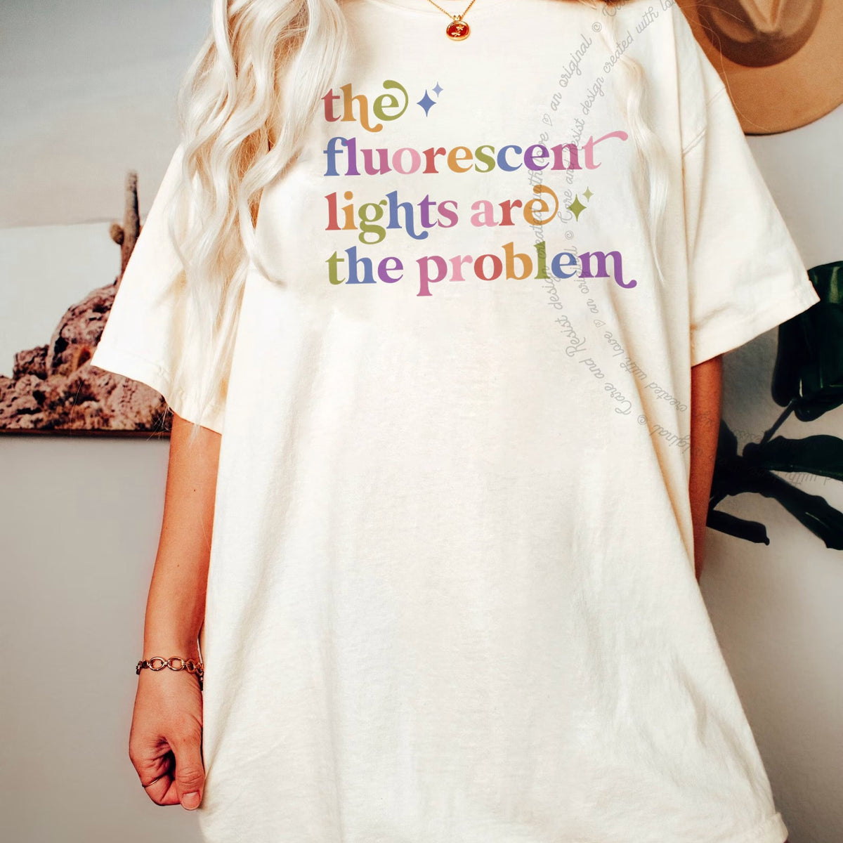 The Fluorescent Lights are the Problem Care & Resist progressive t-shirt in Ivory