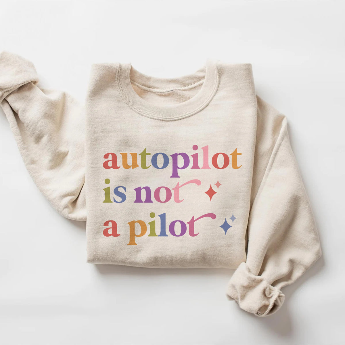 Autopilot is not a Pilot Care & Resist Gildan crewneck sweatshirt in Sand