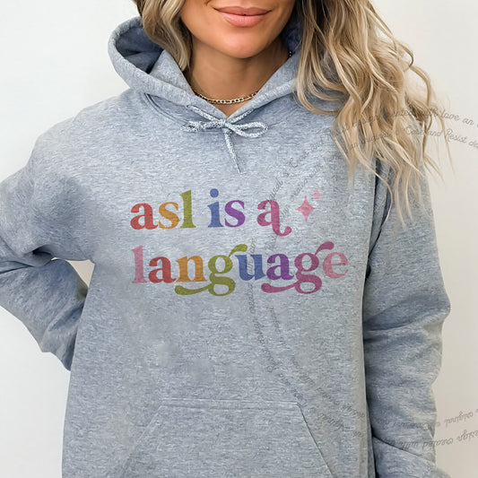 Asl is a Language Care & Resist Gildan hoodie in Sport Grey