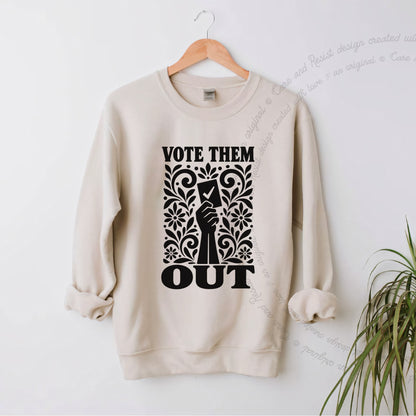 Vote Them Out Ballot Stencil Care & Resist Gildan crewneck sweatshirt in Sand