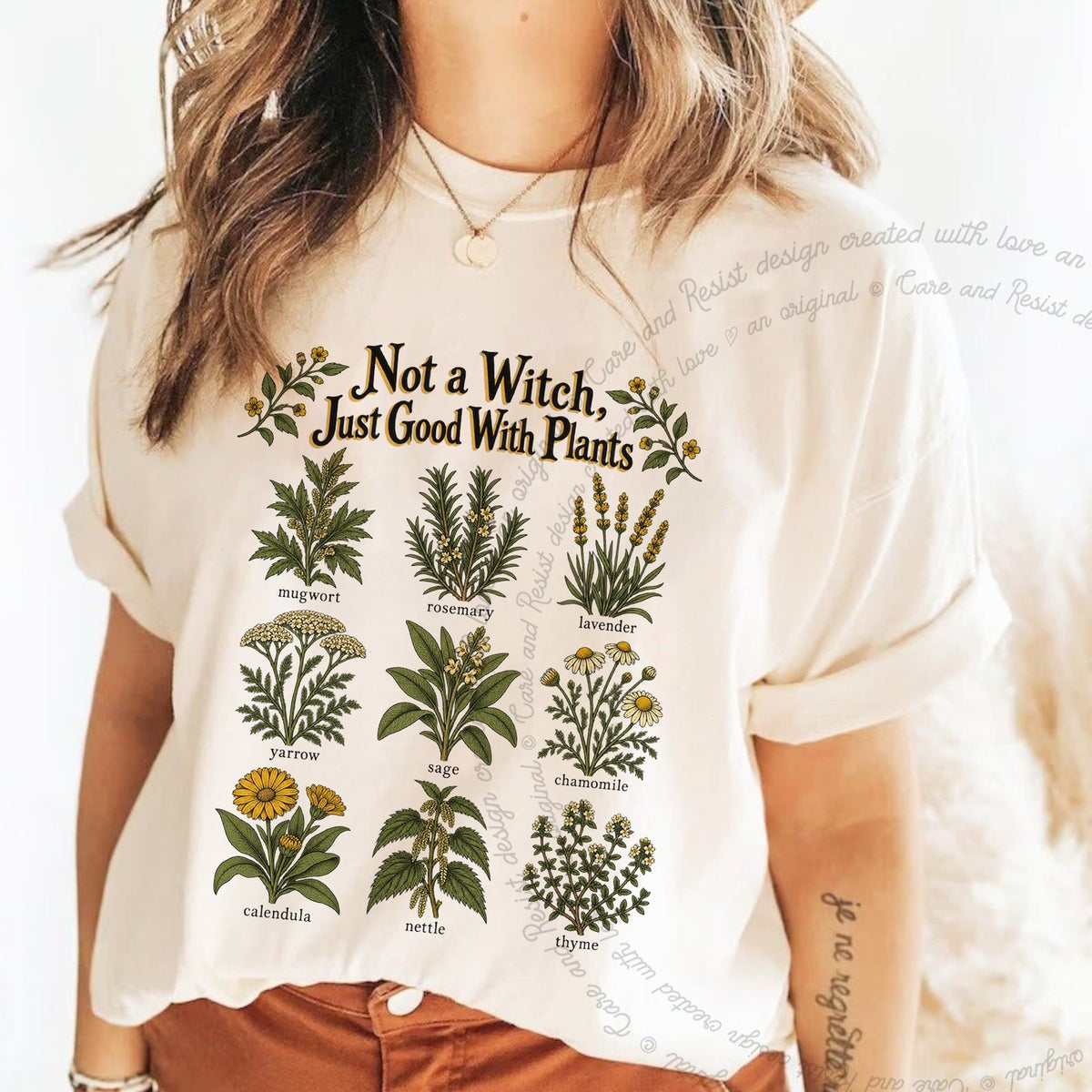 Not a Witch Just Good With Plants Care & Resist progressive t-shirt in Ivory