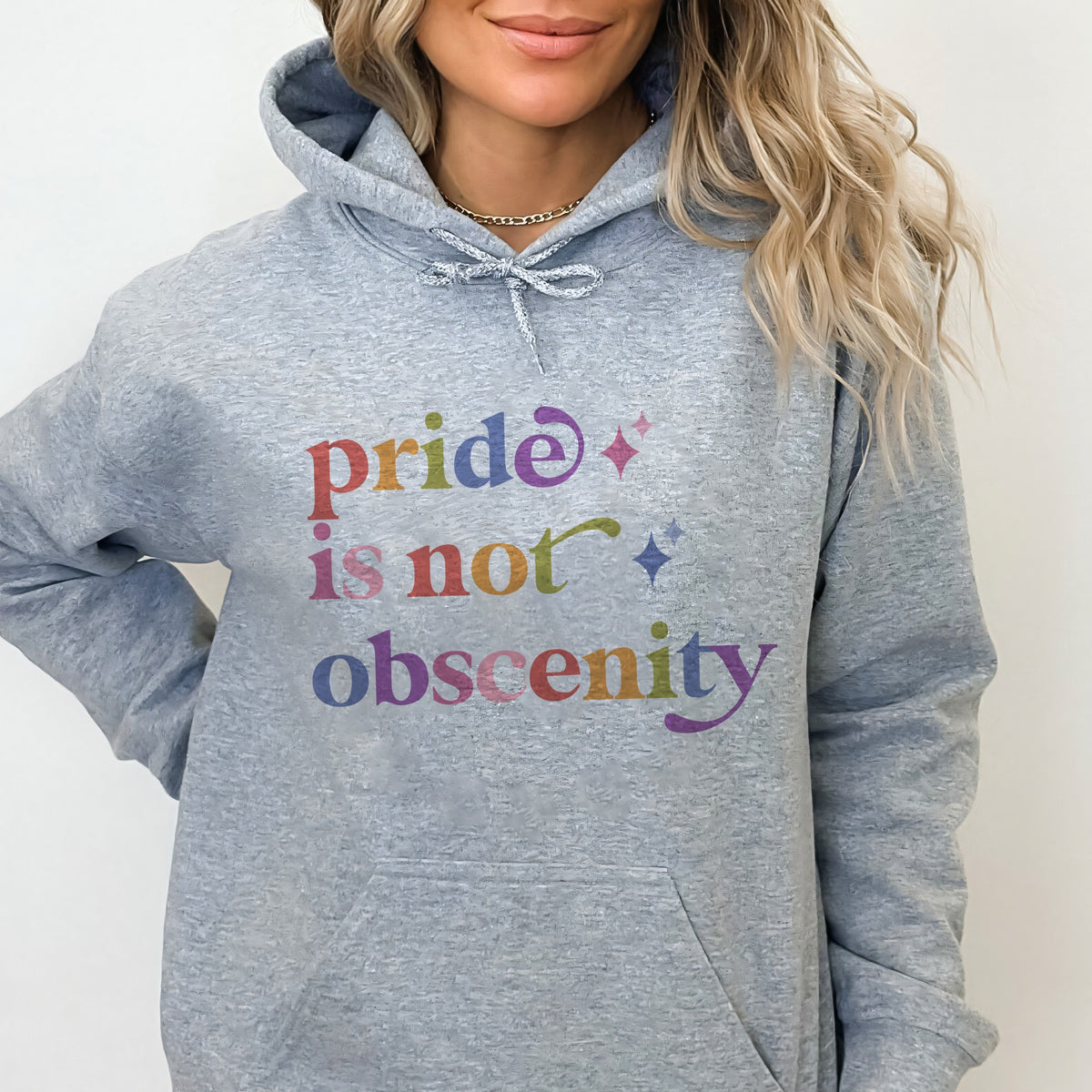 Pride is not Obscenity Care & Resist Gildan hoodie in Sport Grey