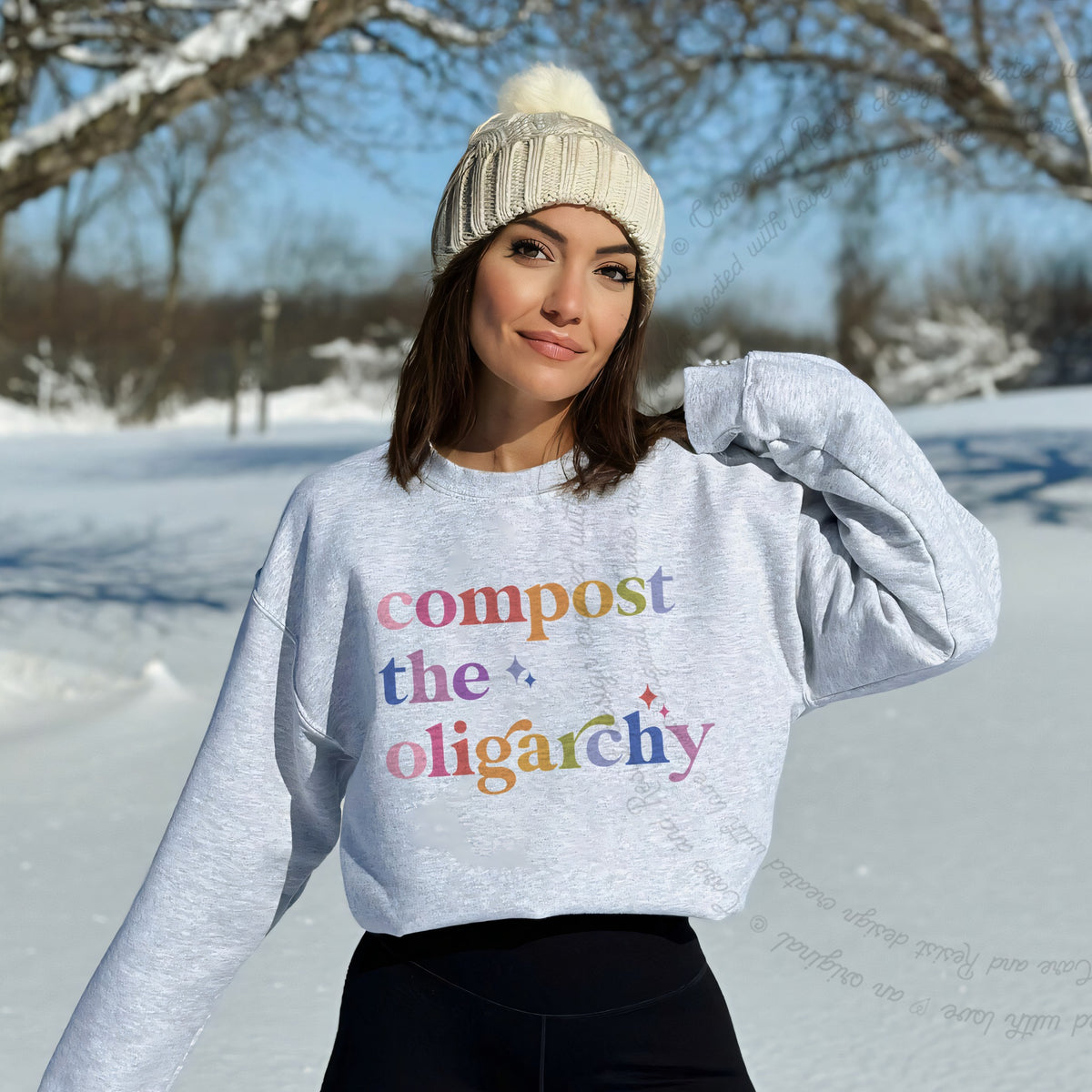 Compost the Oligarchy Care & Resist Gildan crewneck sweatshirt in Sport Grey