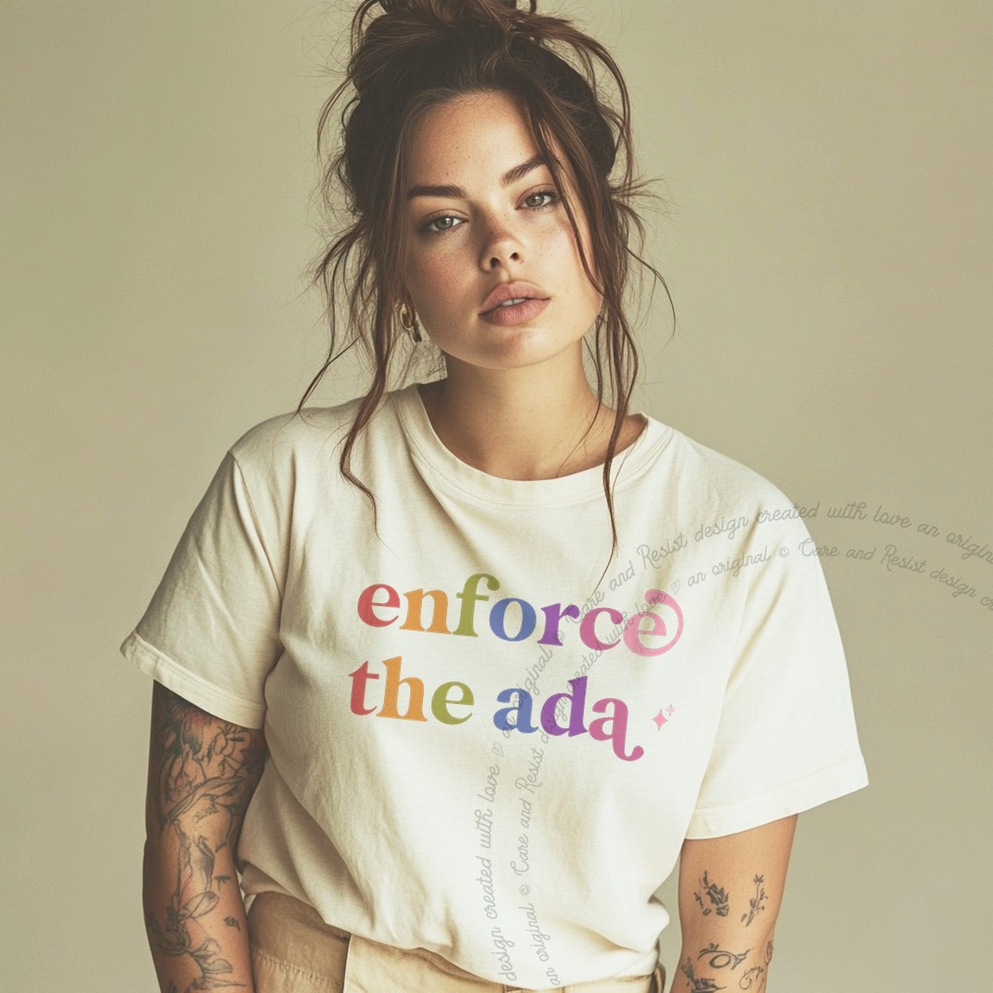 Enforce the Ada Care & Resist rainbow Comfort Colors tee, Ivory