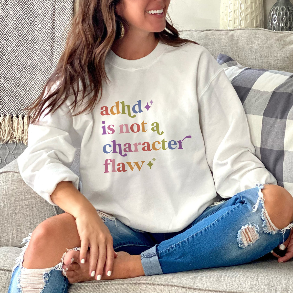 Adhd is not a Character Flaw Care & Resist Gildan crewneck sweatshirt in White
