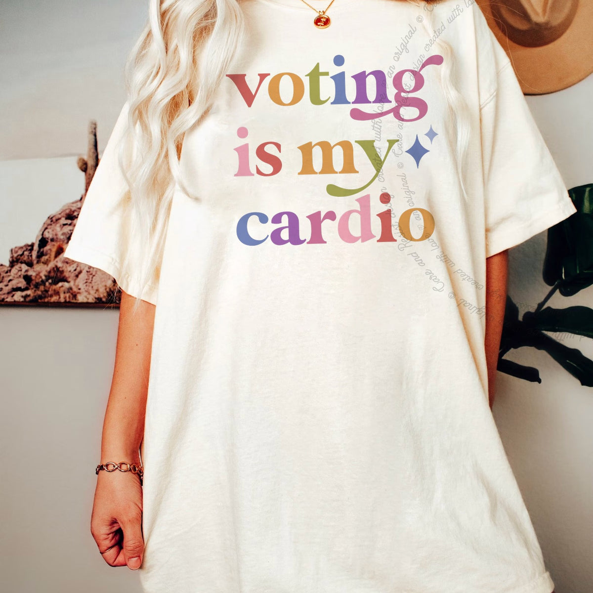 Voting is My Cardio Care & Resist rainbow tee