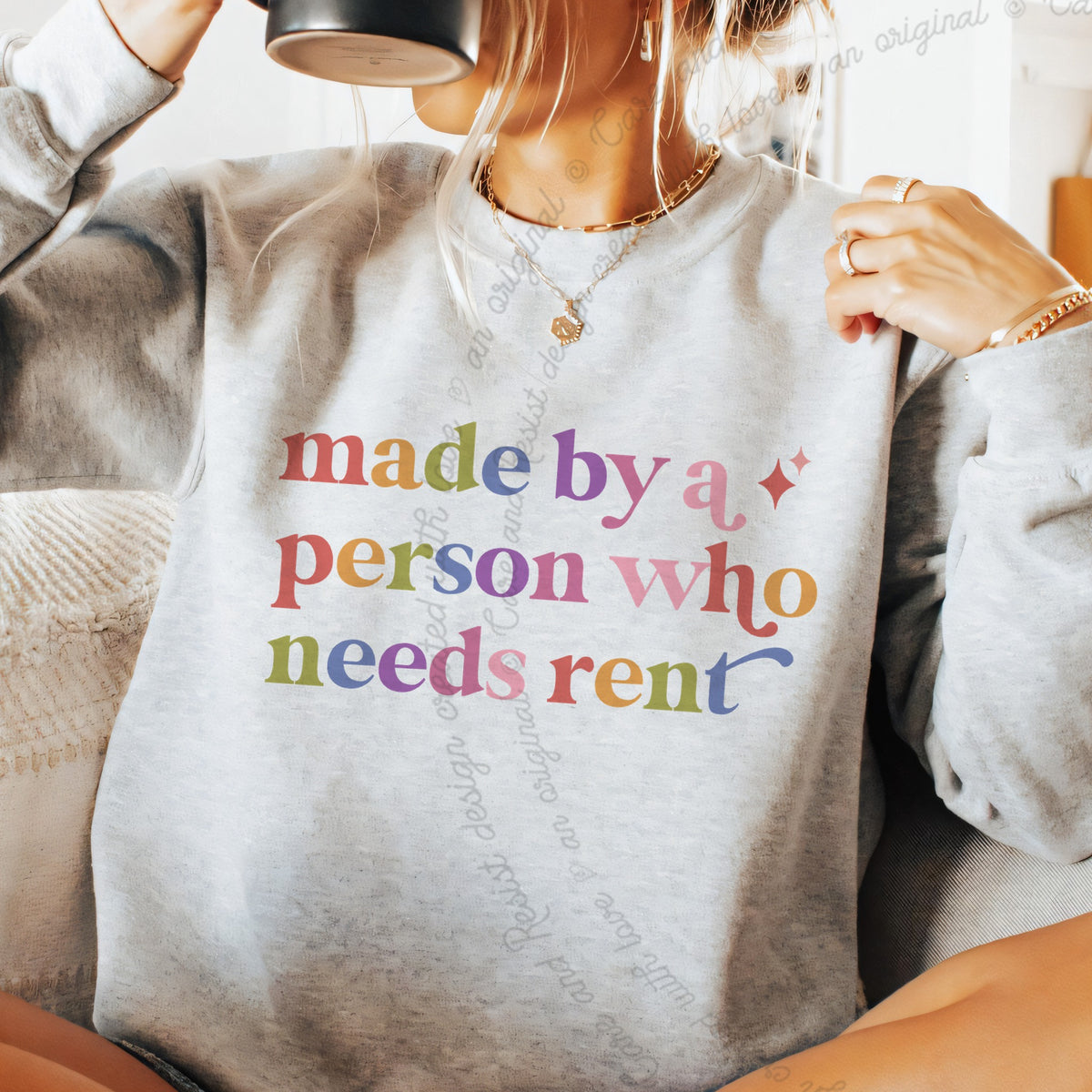 Made By a Person Who Needs Rent Care & Resist Gildan crewneck sweatshirt in Sport Grey