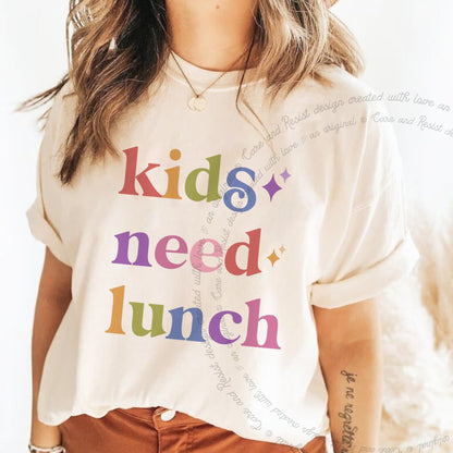 Kids Need Lunch Care & Resist rainbow Comfort Colors tee, Ivory