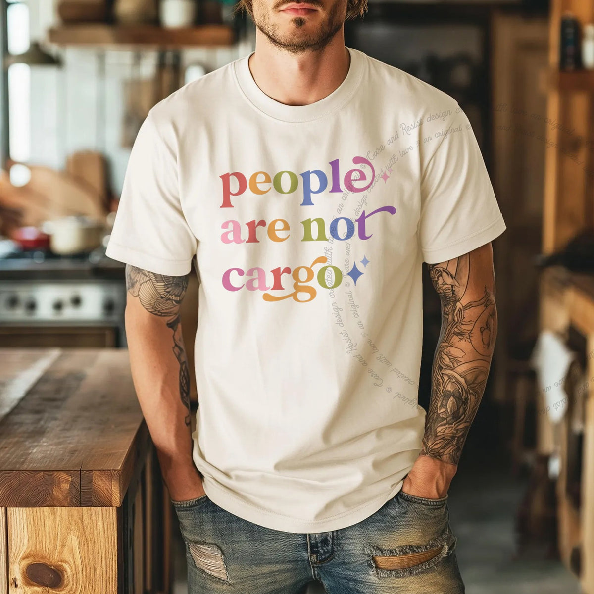 People are not Cargo Care & Resist progressive t-shirt in Ivory