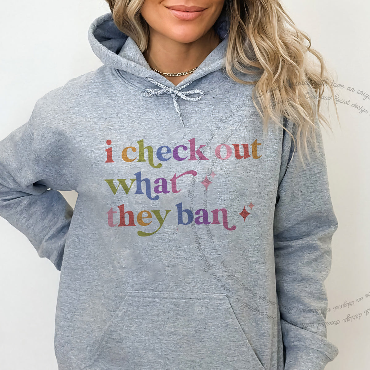 I Check Out What They Ban Care & Resist Gildan hoodie in Sport Grey