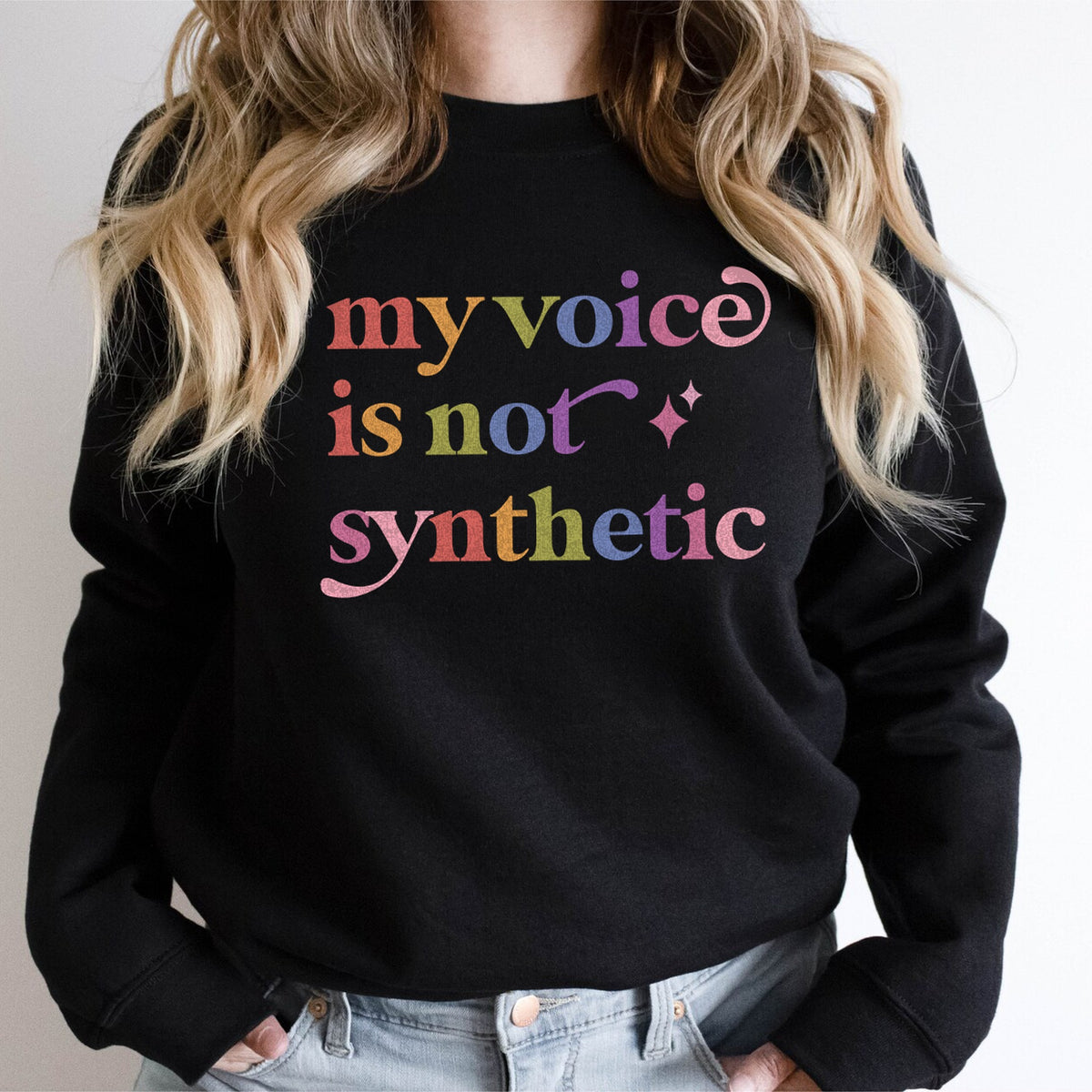My Voice is not Synthetic Care & Resist Gildan crewneck sweatshirt in Black