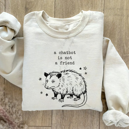 A Chatbot is not a Friend Possum Care & Resist Gildan crewneck sweatshirt in Sand