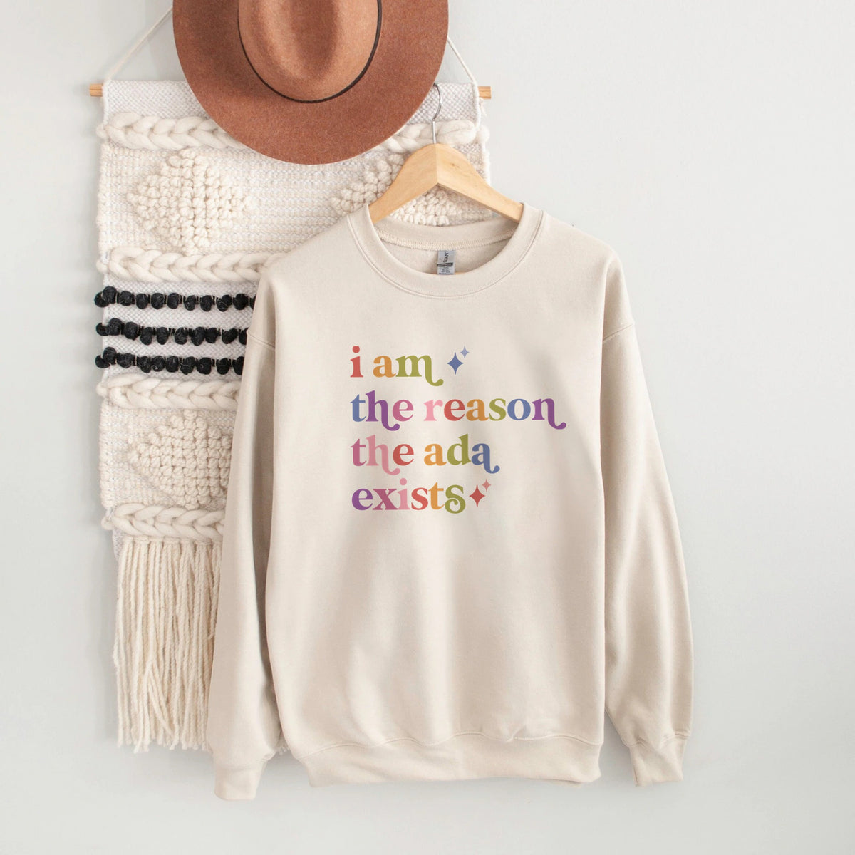 I Am the Reason the Ada Exists Care & Resist Gildan crewneck sweatshirt in Sand