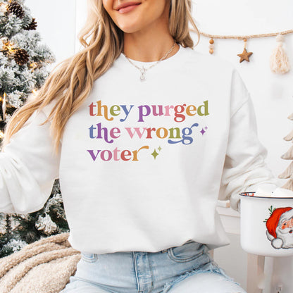They Purged the Wrong Voter Care & Resist Gildan crewneck sweatshirt in White