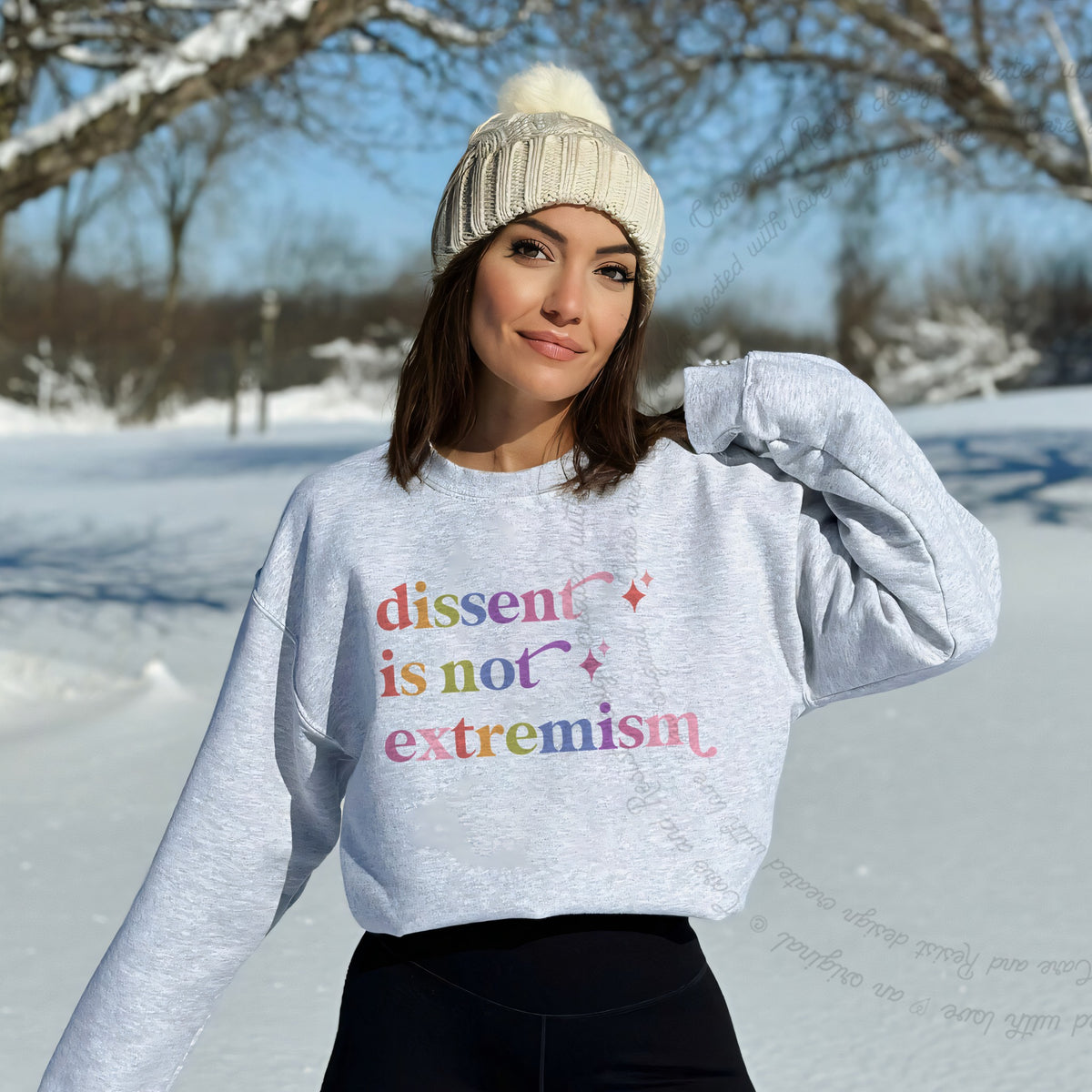 Dissent is not Extremism Care & Resist Gildan crewneck sweatshirt in Sport Grey