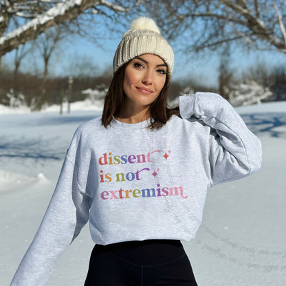 Dissent is not Extremism Care & Resist Gildan crewneck sweatshirt in Sport Grey
