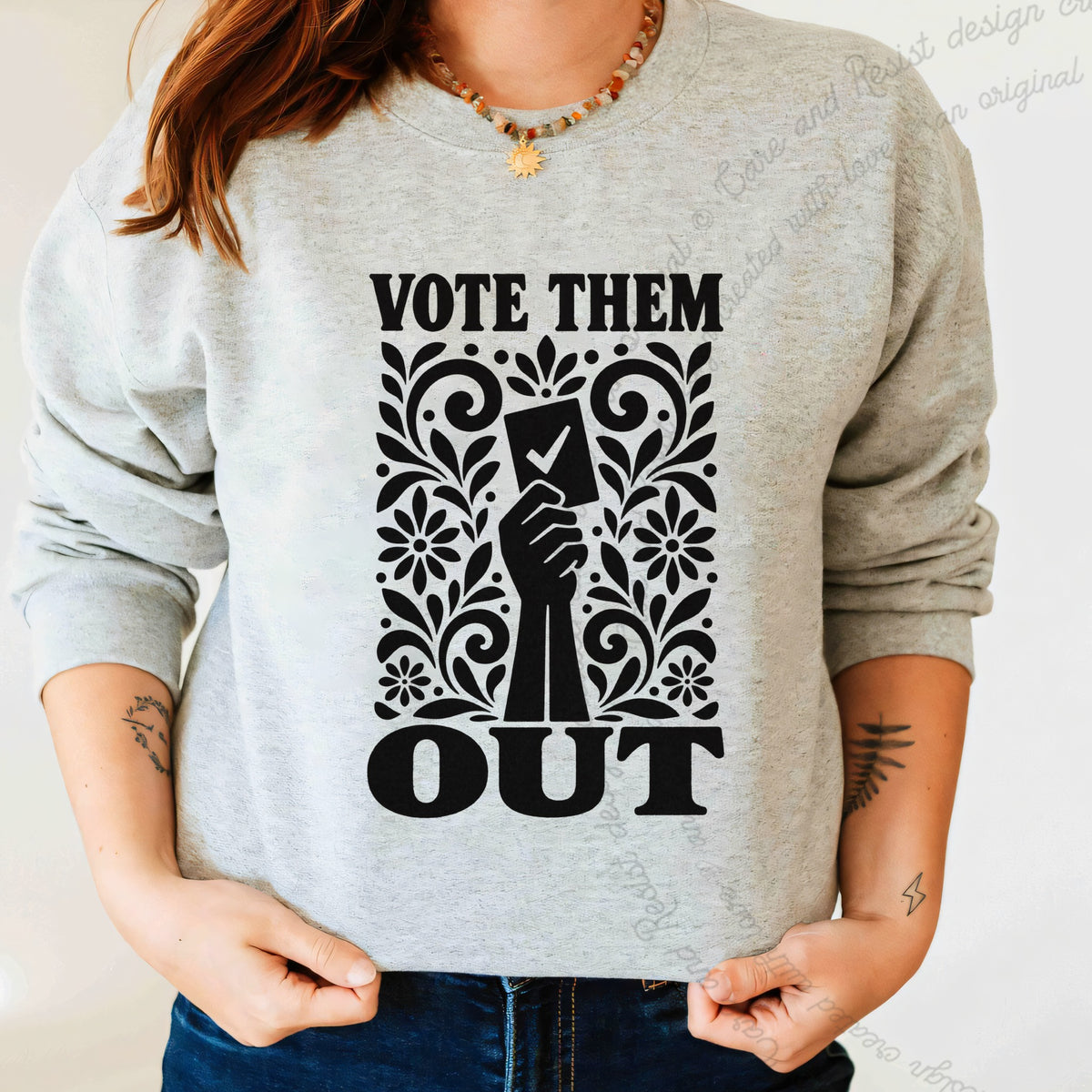 Vote Them Out Ballot Stencil Care & Resist Gildan crewneck sweatshirt in Sport Grey