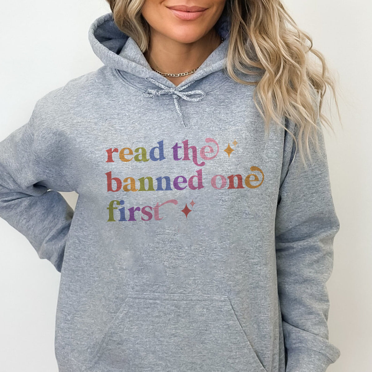 Read the Banned One First Care & Resist Gildan hoodie in Sport Grey