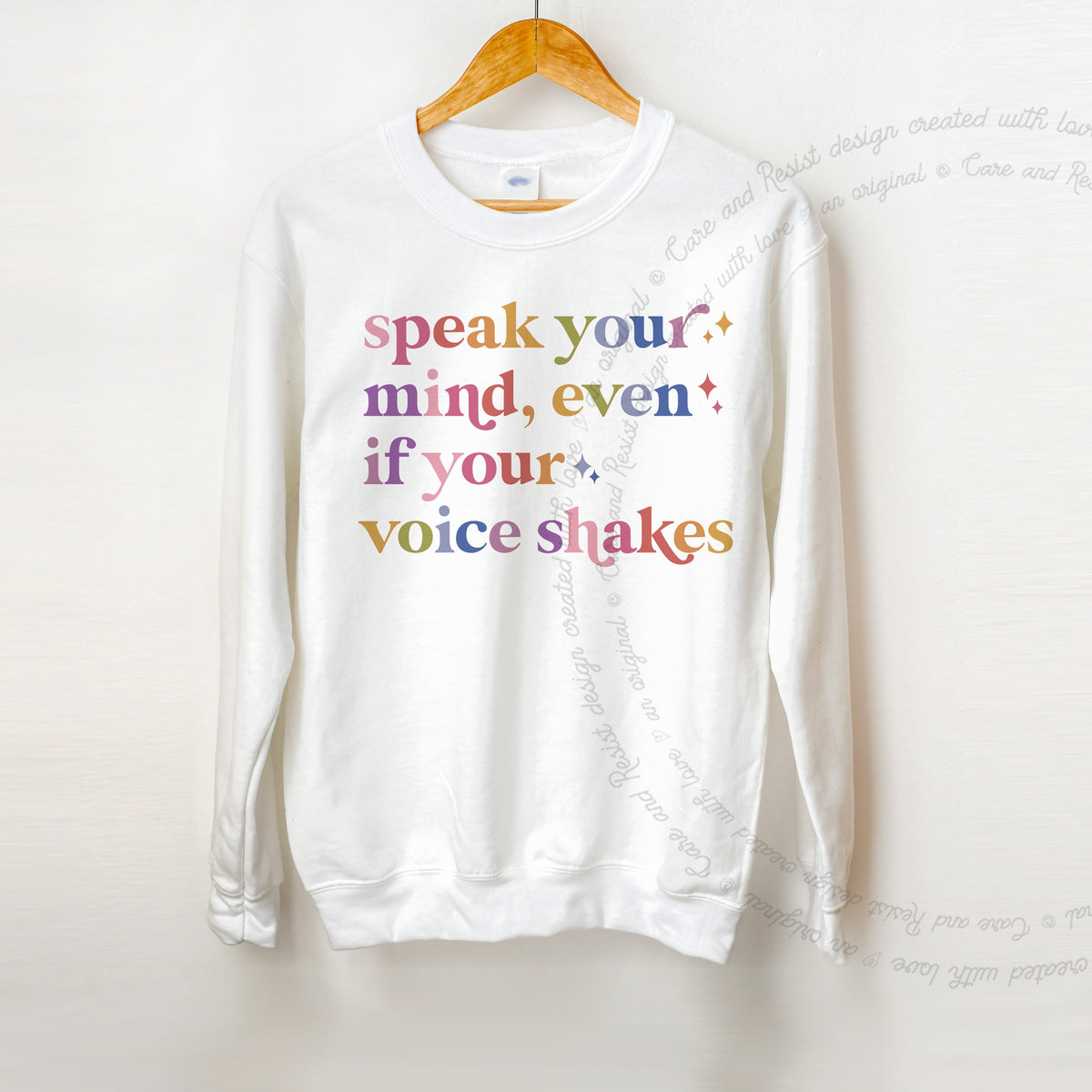 Speak Your Mind Care & Resist Gildan crewneck sweatshirt in White