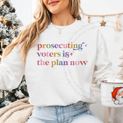 Prosecuting Voters is the Plan Now Care & Resist Gildan crewneck sweatshirt in White