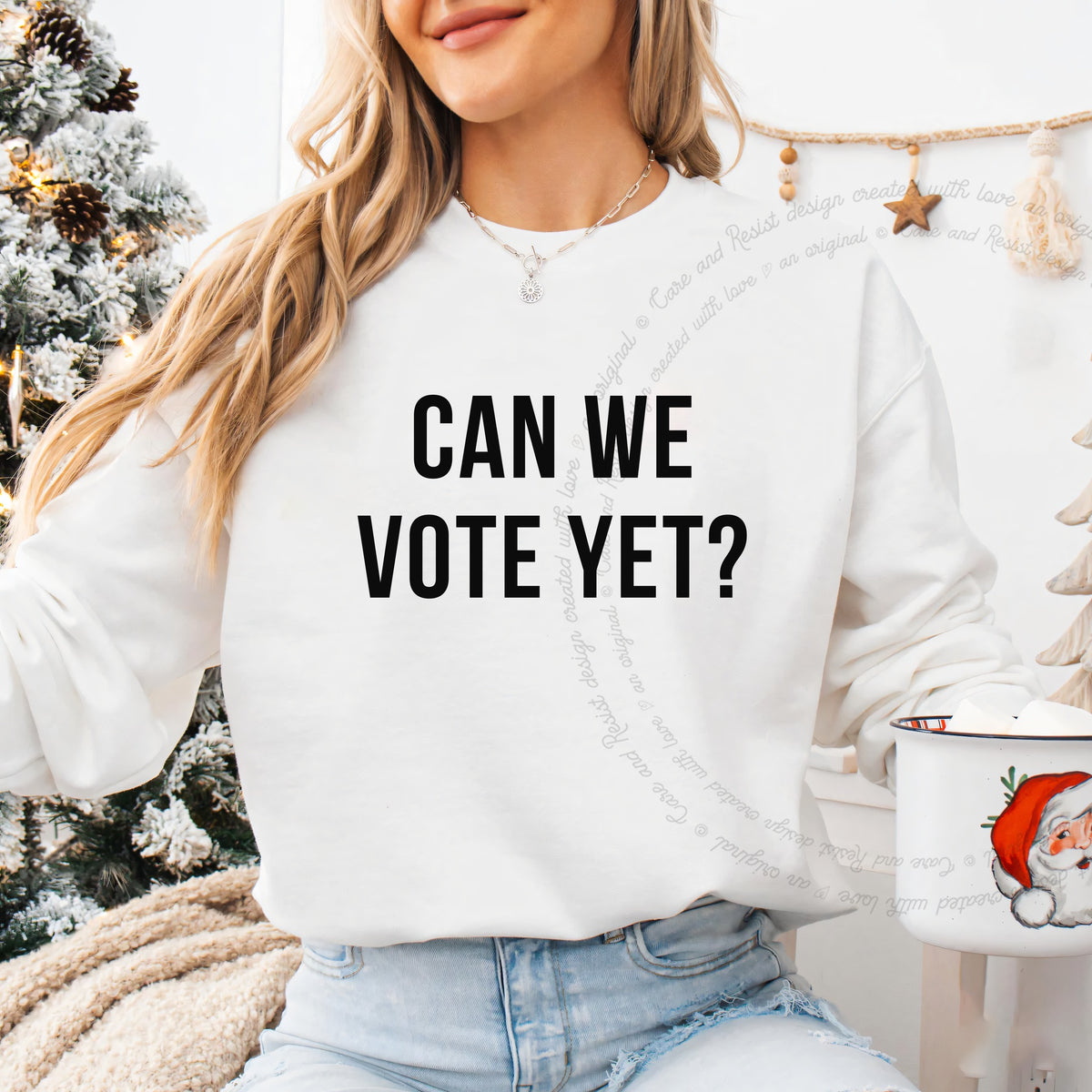 Can We Vote Yet Care & Resist Gildan crewneck sweatshirt in White
