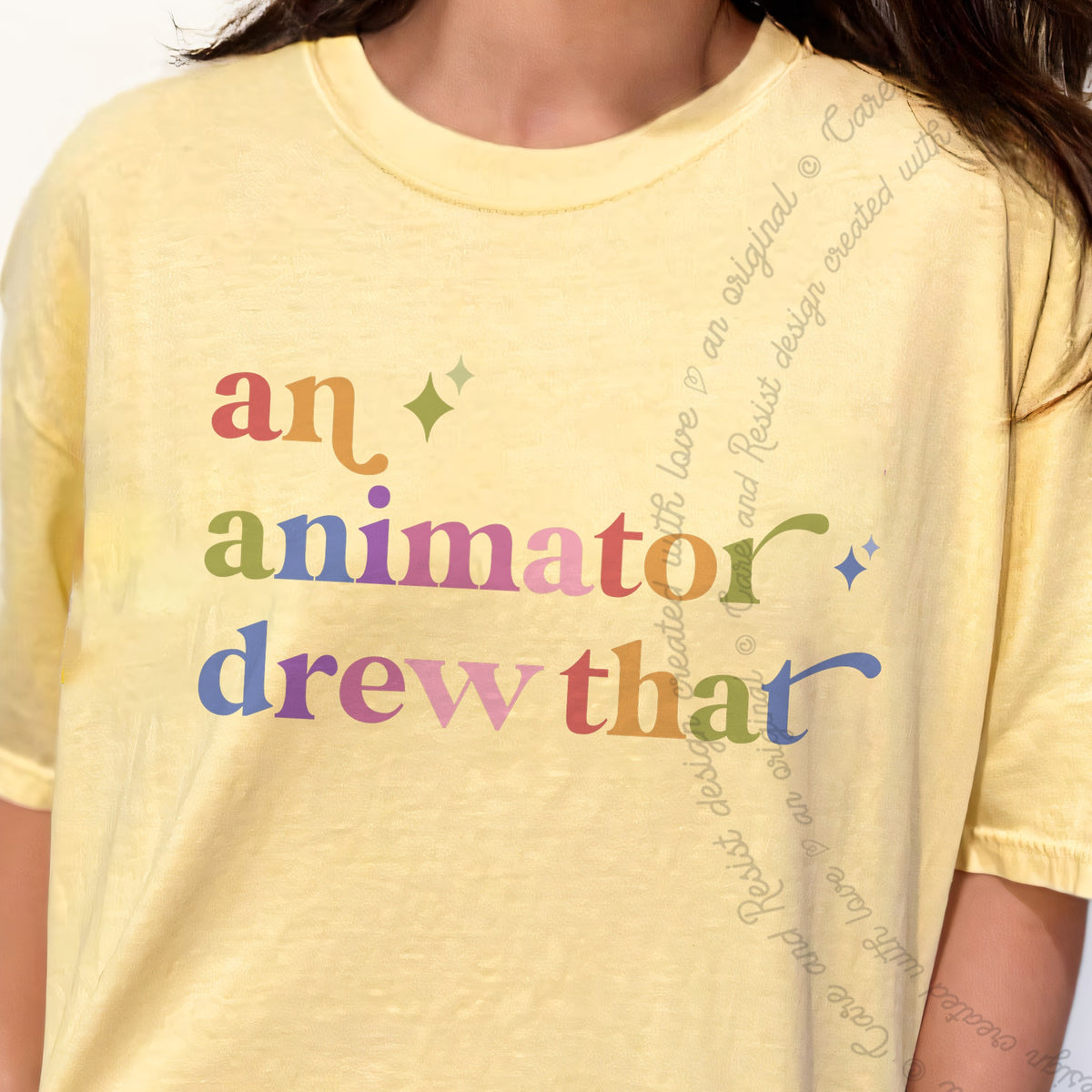 An Animator Drew That Care & Resist progressive t-shirt in Banana