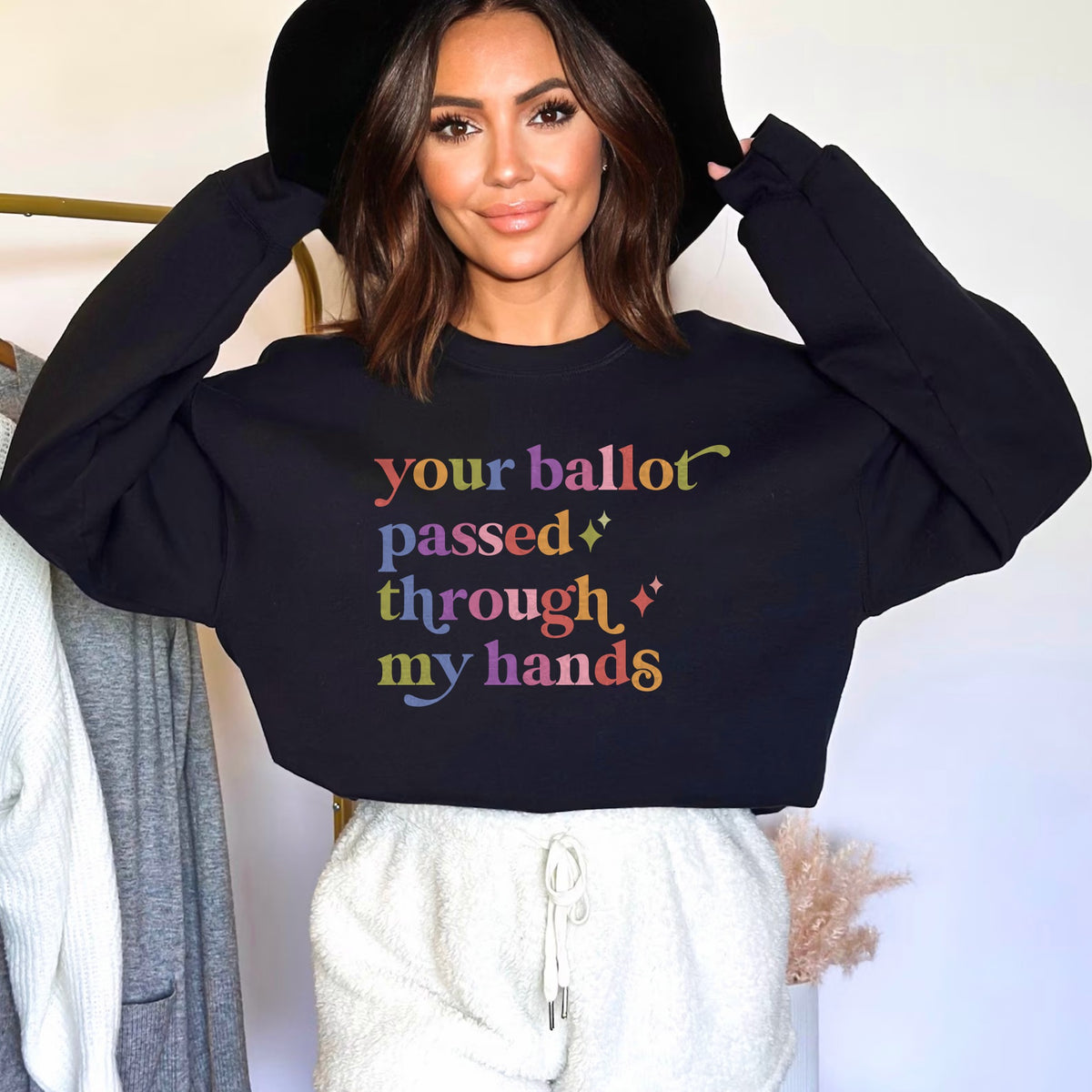 Your Ballot Passed Through My Hands Care & Resist Gildan crewneck sweatshirt in Black