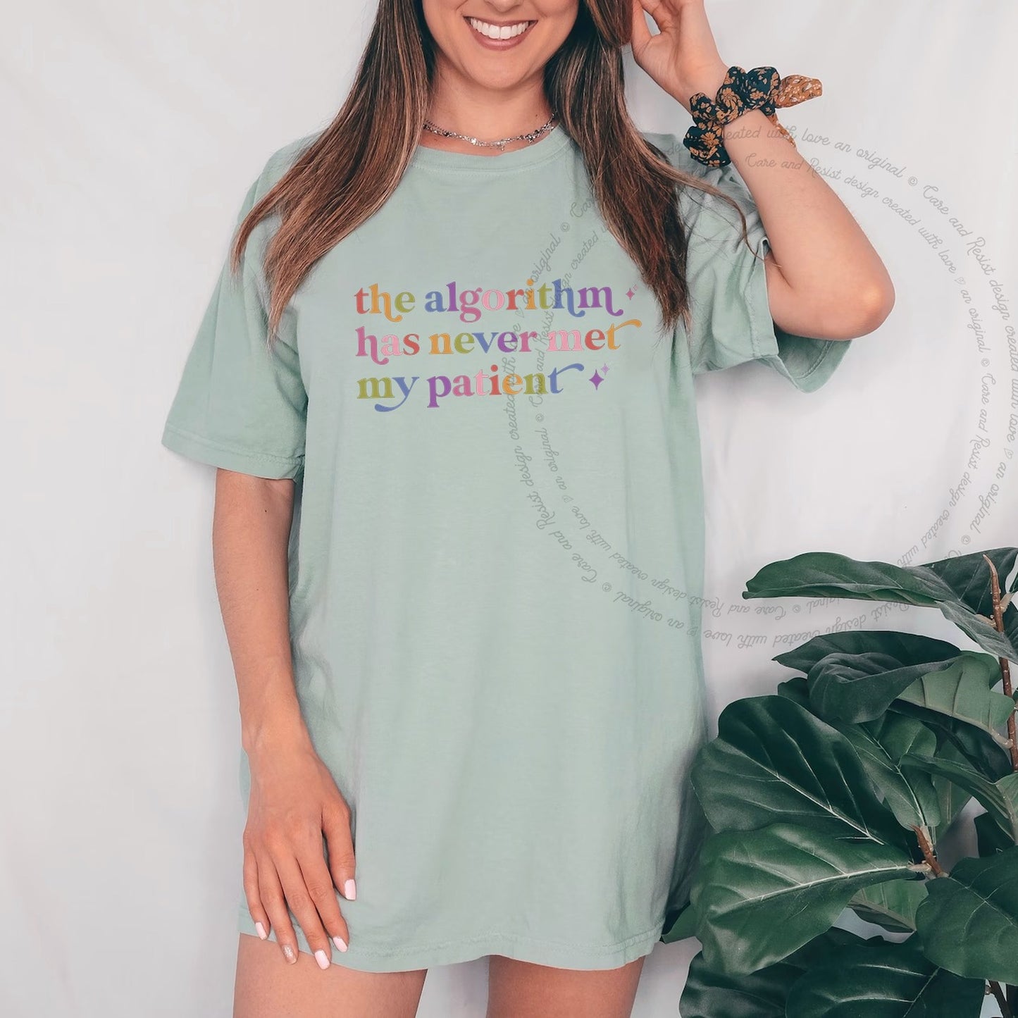 The Algorithm Has Never Met My Patient Care & Resist rainbow Comfort Colors tee, Bay