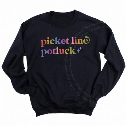 Picket Line Potluck Care & Resist Gildan crewneck sweatshirt in Black