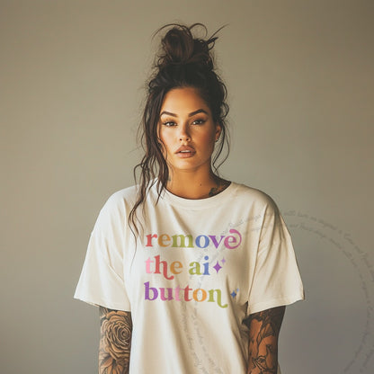 Remove the Ai Button Care & Resist rainbow tee