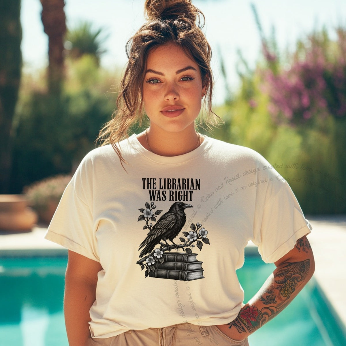 The Librarian Was Right Raven Care & Resist progressive t-shirt in Ivory