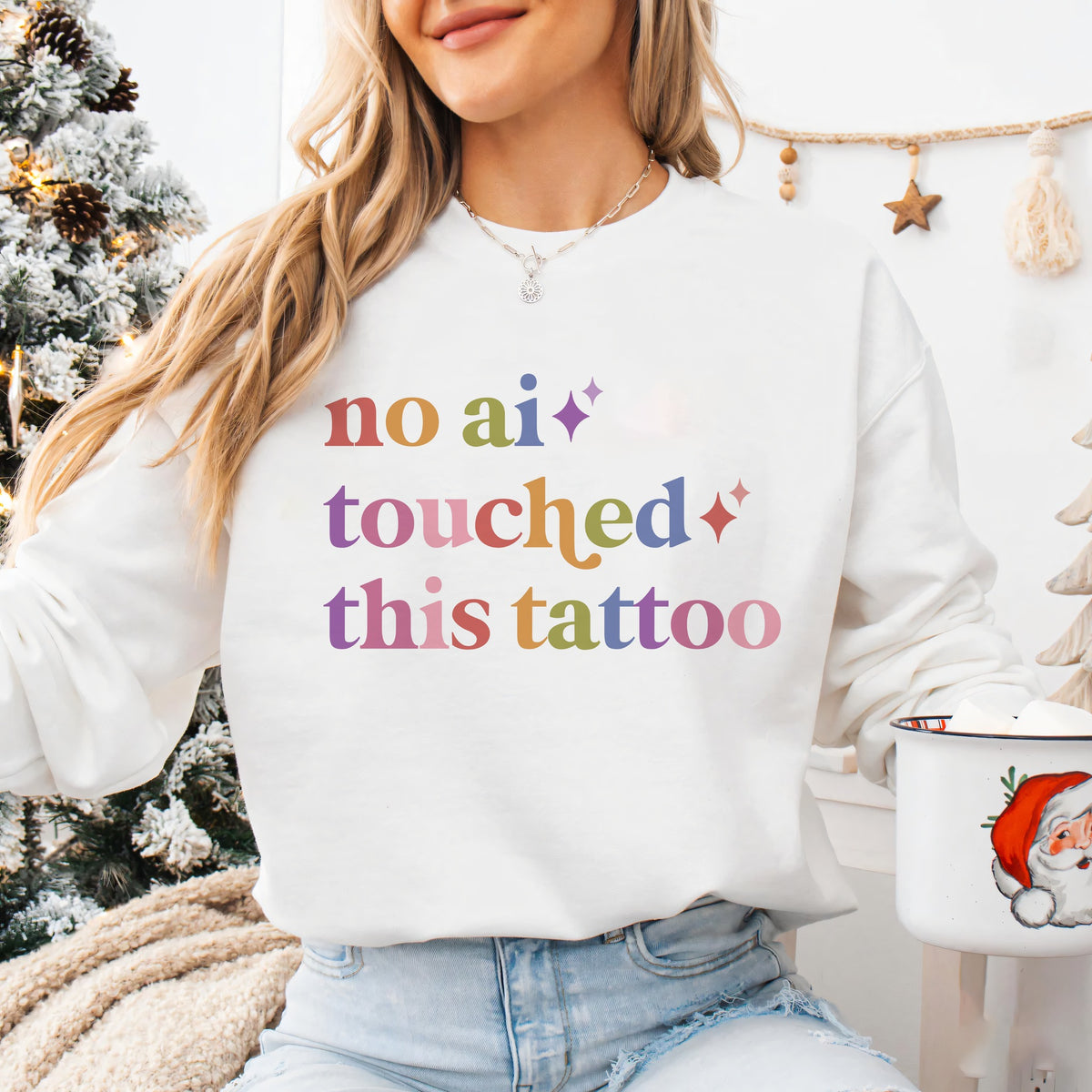 No Ai Touched This Tattoo Care & Resist Gildan crewneck sweatshirt in White