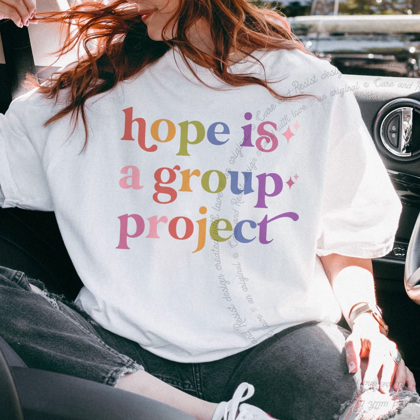Hope is a Group Project Care & Resist rainbow tee